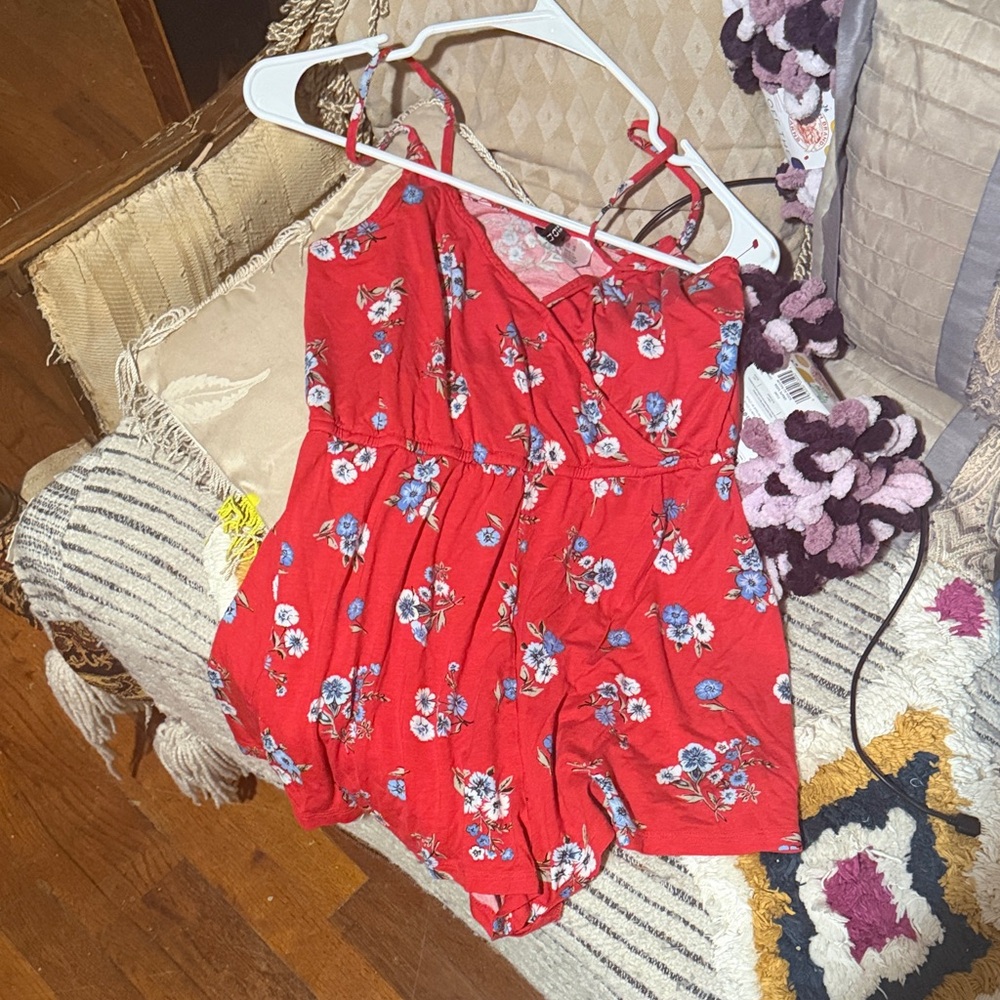 Red  with blue white flowers